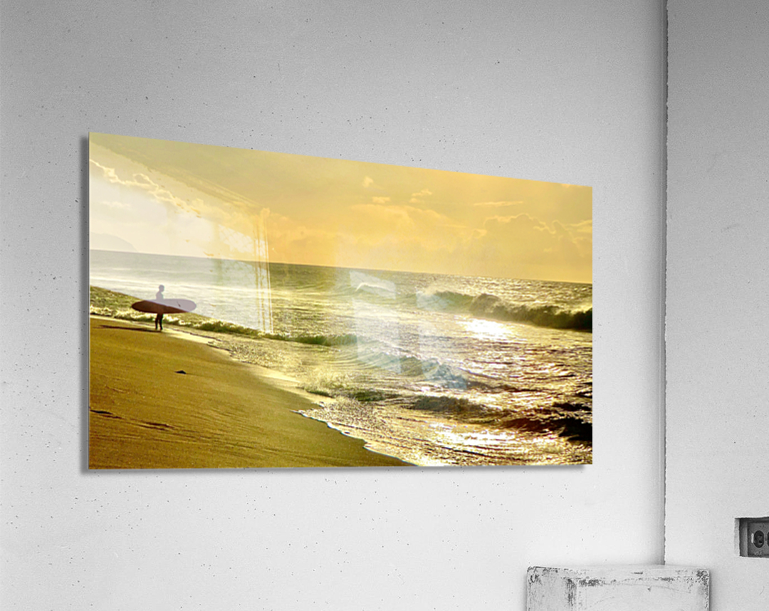 Surfer on the Beach at Sunset Acrylic Print