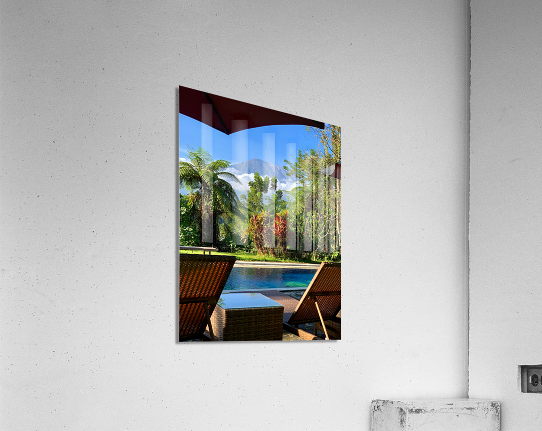 By the Pool with a view on Mount Agung Bali Acrylic Print