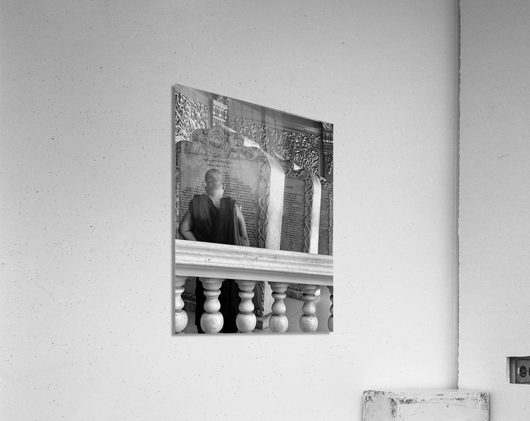 Monk Reading Stone Writings Acrylic Print