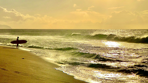 Surfer on the Beach at Sunset
