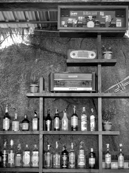 BW Alcohol Shelves Print