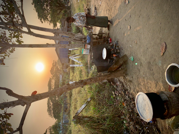 Cooking outside in Myanmar at Sunset Print