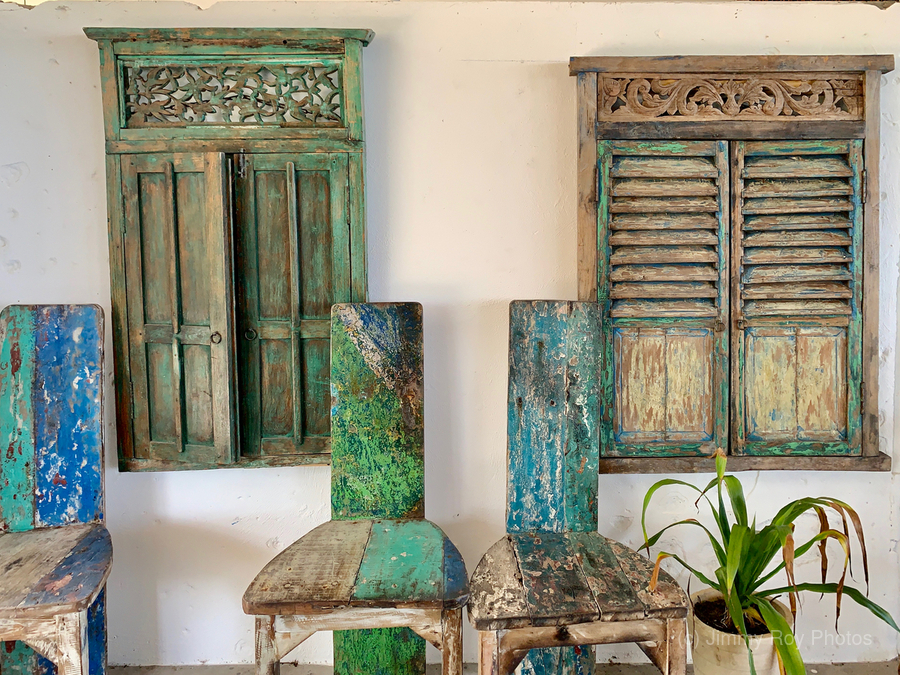 Blue  Green Old Wooden Furniture  Print
