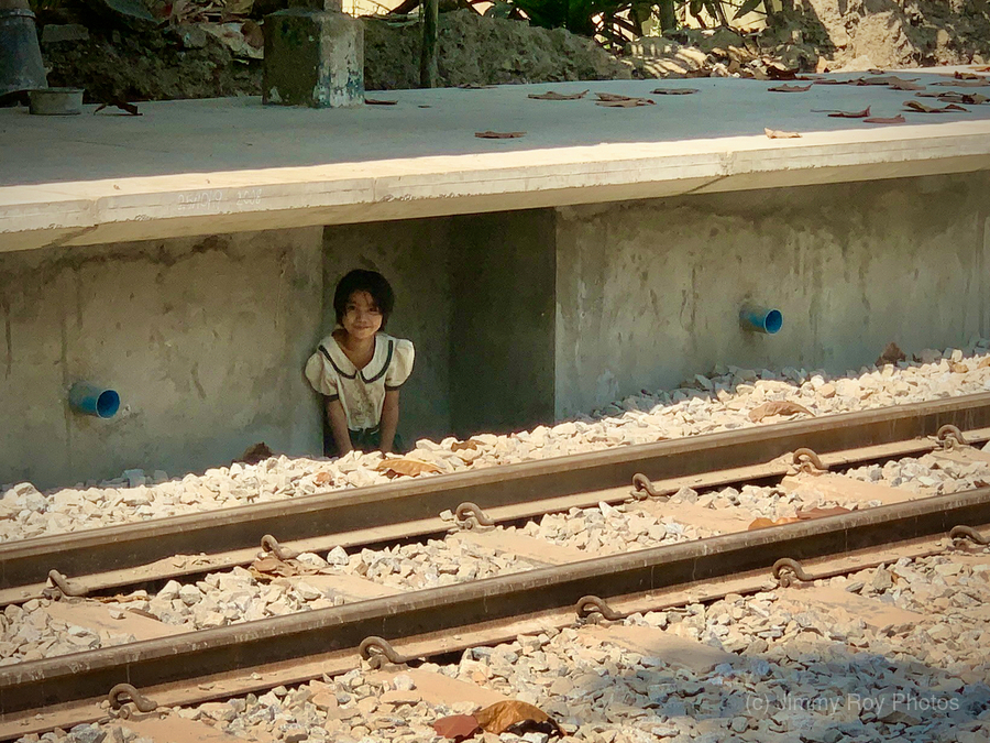 Little Girl Hiding from the Train  Print