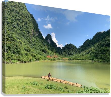 Bamboo Raft in the Mountains Canvas Print