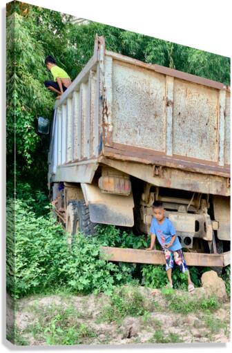 Playing with the Big Truck Canvas Print