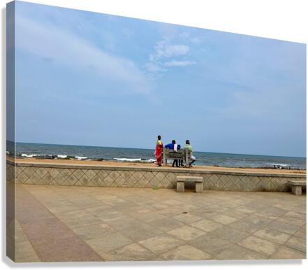 Family Bench at the Beach Canvas Print
