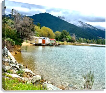 Huts on the Lake Canvas Print
