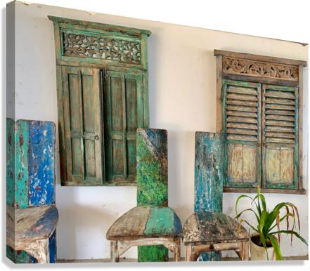 Blue  Green Old Wooden Furniture Canvas Print