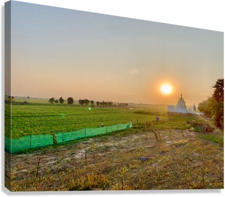 Sunset Over the Field by the Temple Canvas Print