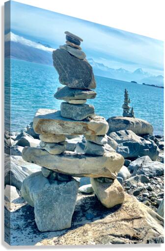 Inukshuk in Front of the Lake Canvas Print