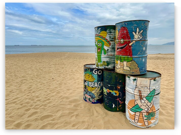 Painted Barrels on the Beach by Jimmy Roy Photos
