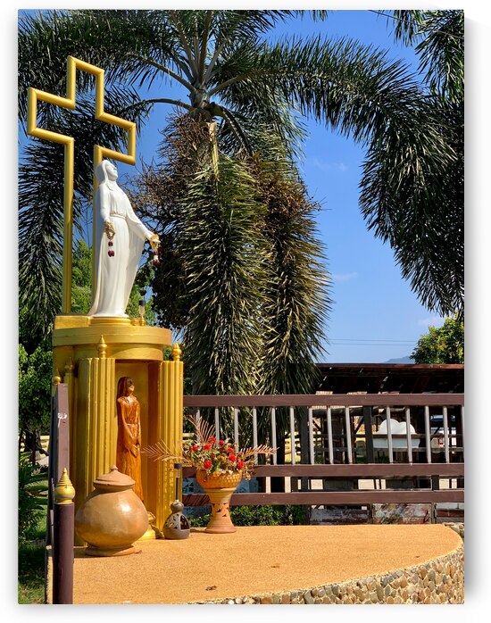 Mary’s Statue in front of the Cross by Jimmy Roy Photos