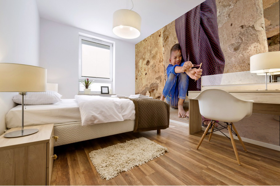 Myanmar Boy with Sling Shot Mural print