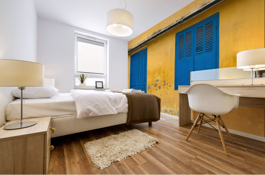 The Yellow House with Blue Windows and Door Mural print