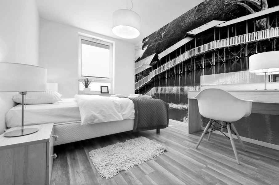 BW Covered Bridge Reflections Mural print