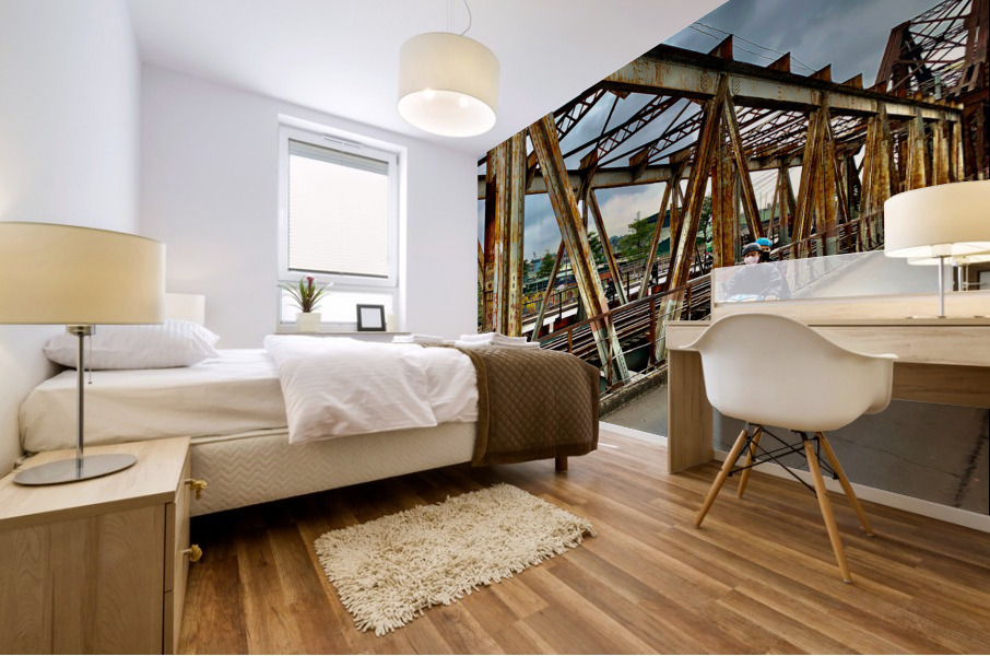 Crossing the Bridge on a Motorbike Mural print