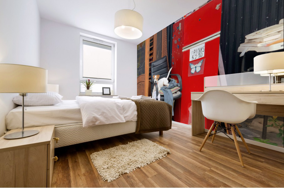 The Red Fridge and the Dog 1 Mural print