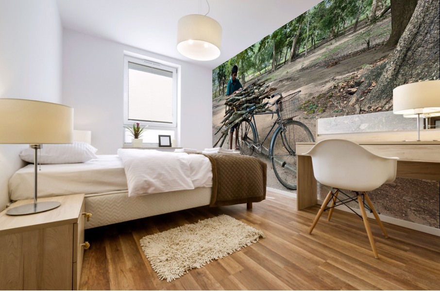 Wood Delivery on Bike Mural print