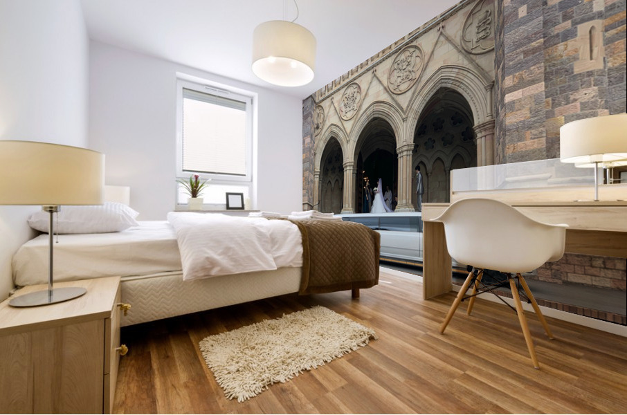 Limousine in Front of Church Mural print