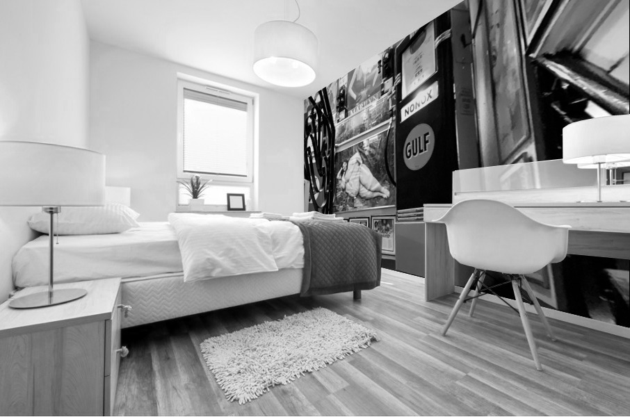 BW Vintage Gas Pumps Upstairs Mural print