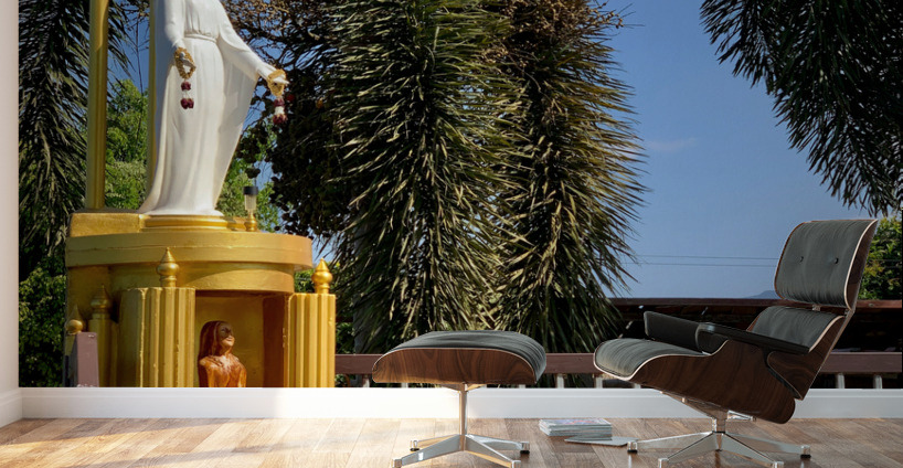 Mary’s Statue in front of the Cross Wall Murals