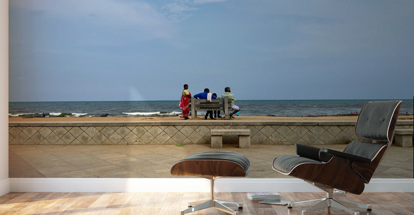 Family Bench at the Beach Wall Murals