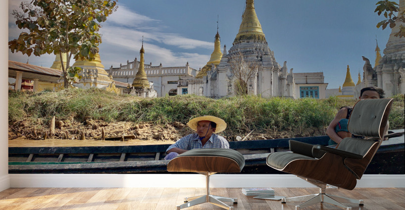 Chilling in the Boat in Front of the Temple Wall Murals