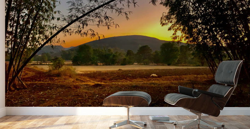 Sunset Behind the Mountain Wall Murals