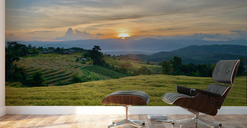 Sunset Over the Rice Fields 2 Wall Murals