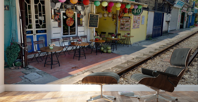 Coffee Shops by the Railroad Wall Murals