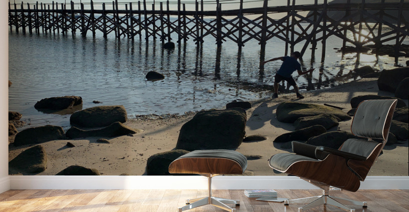 Rock Throwing by the Bamboo Bridge Wall Murals