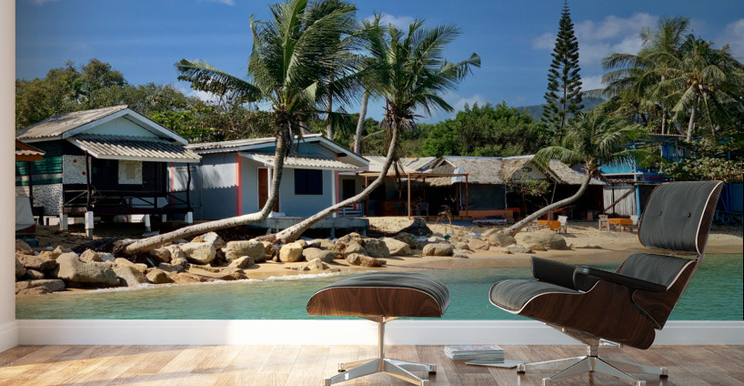 L Shaped Palm Trees Beach Wall Murals