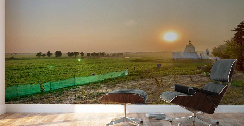 Sunset Over the Field by the Temple Wall Murals