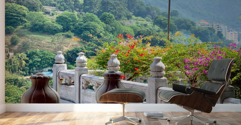 Beautiful Flowers on the Balcony with a View Wall Murals