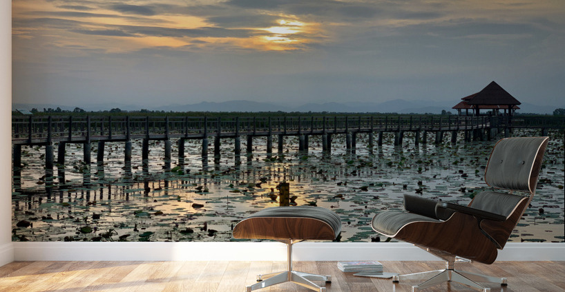 Amazing Walkway on the Lake at Sunset 2 Wall Murals