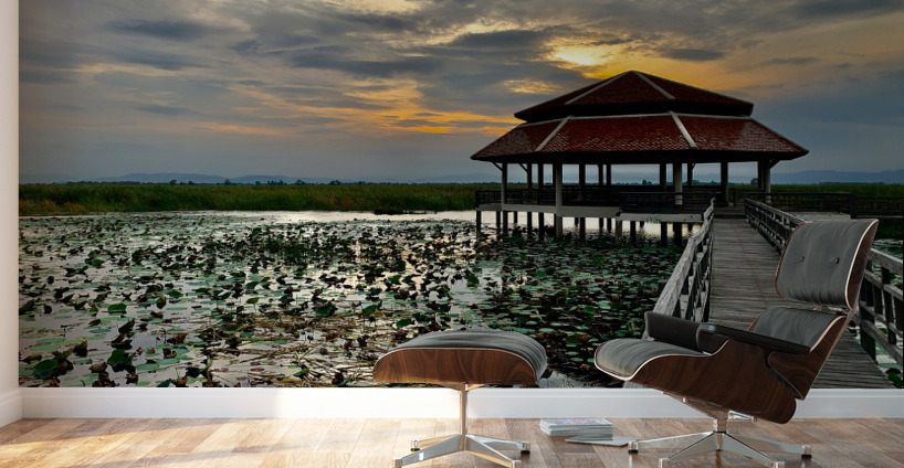 Gazebo on the Lake at Sunset Wall Murals