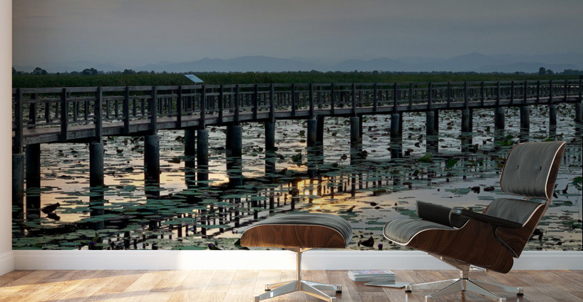 Amazing Walkway on the Lake During Sunset Wall Murals