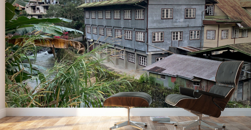 Blue House by the River 1 Wall Murals