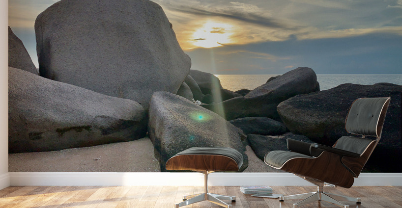 Sunset Over the Rocks Wall Murals