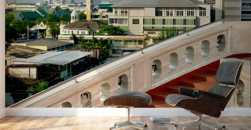 Golden Mount Temple Orange Stairs Bangkok Wall Murals