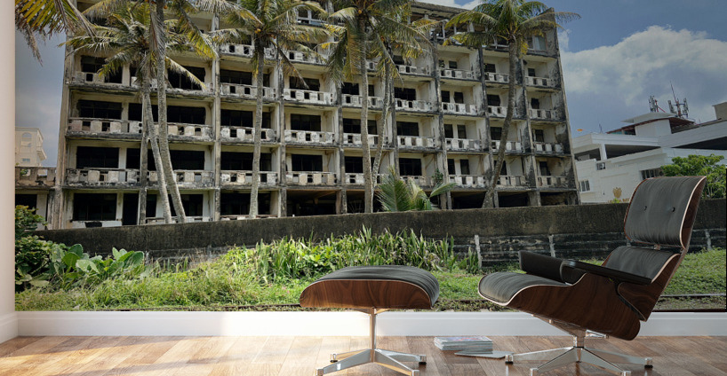 Abandoned Building with Palm Trees Wall Murals