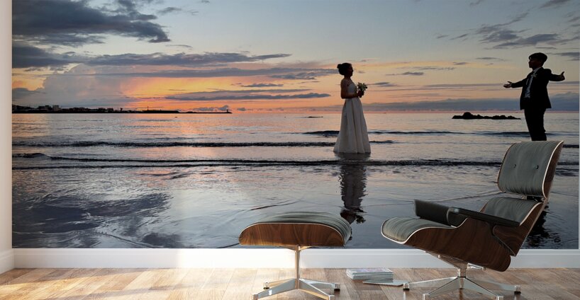 Newlyweds Sunset Beach Jeju South Korea 4 Wall Murals