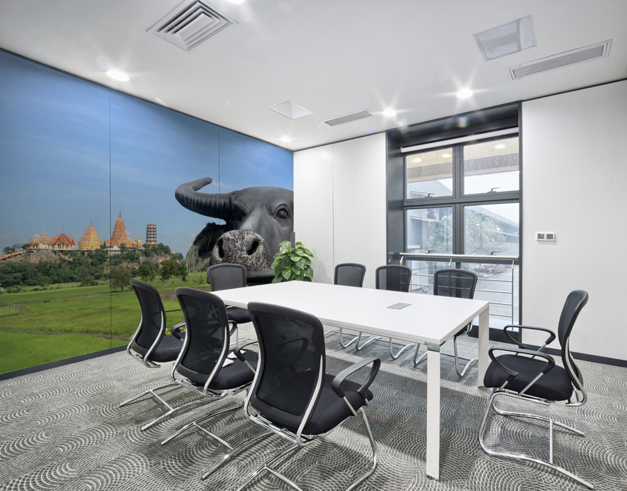 Water Buffalo Head in front of Temple Wall Printing