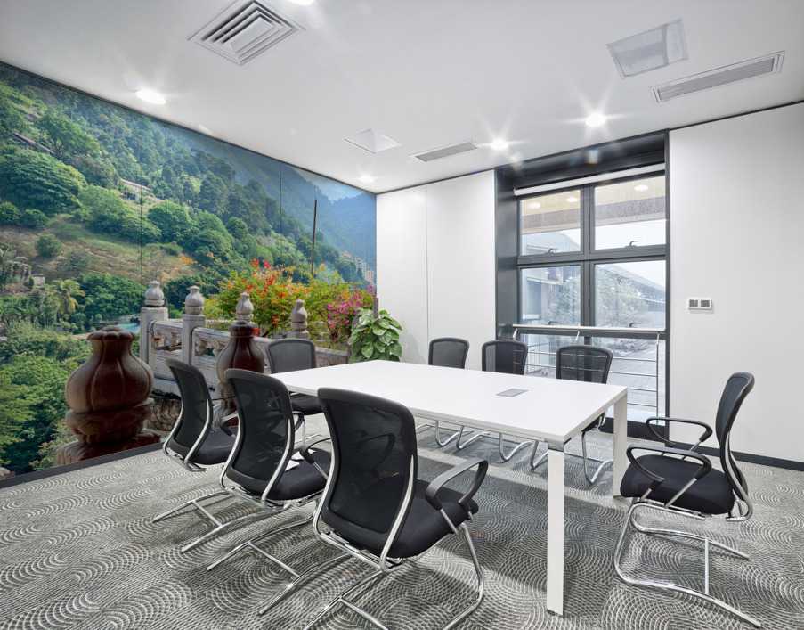 Beautiful Flowers on the Balcony with a View Wall Printing