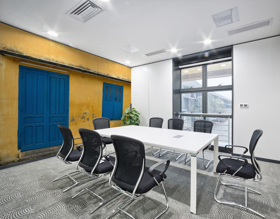 The Yellow House with Blue Windows and Door Wall Printing