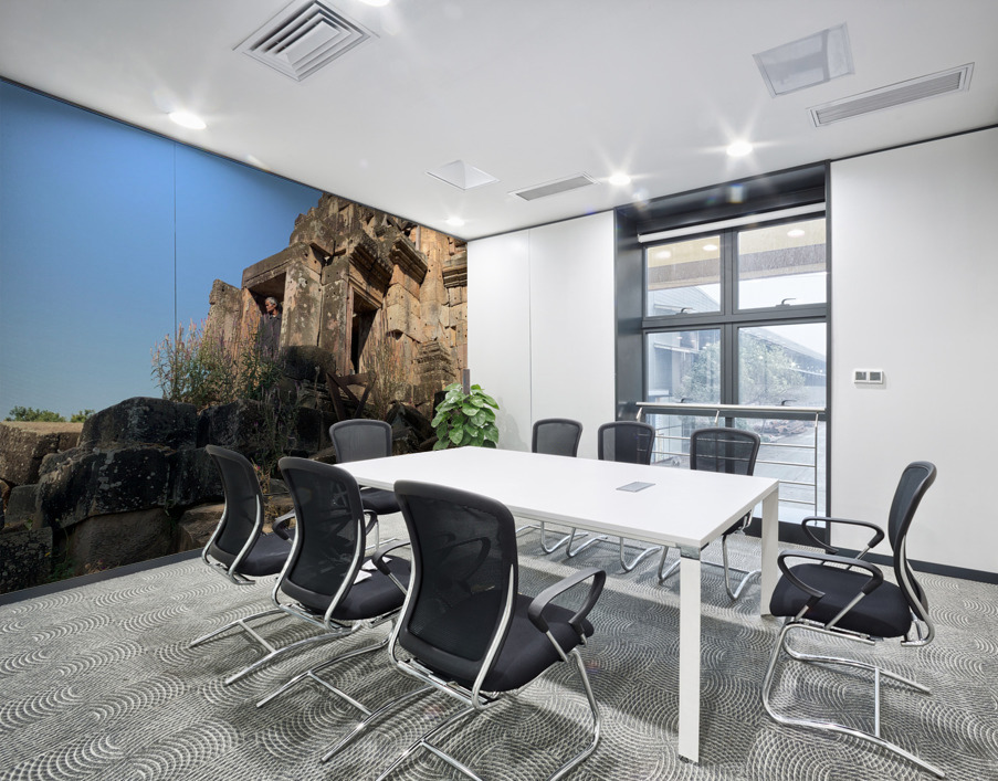 Man Looking Outside of Old Temple Wall Printing