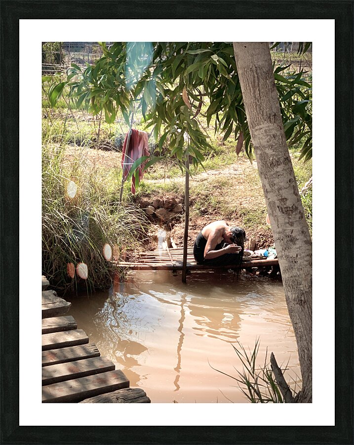 Lady Washing her Hair in the River Picture Frame print