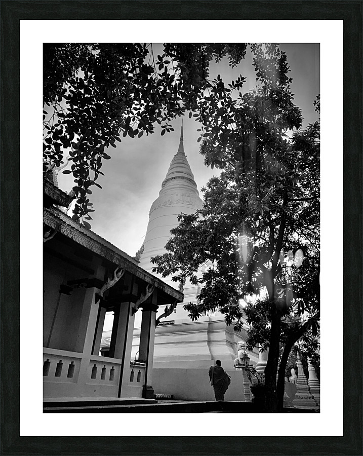 BW Monk  Stupa Picture Frame print