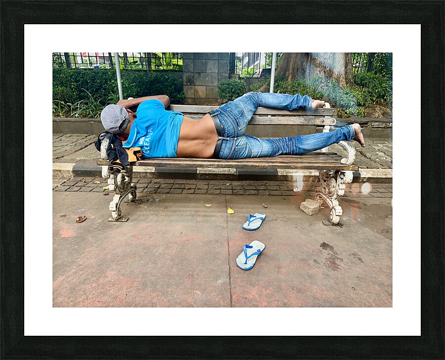 Napping on a Public Bench Jakarta Picture Frame print